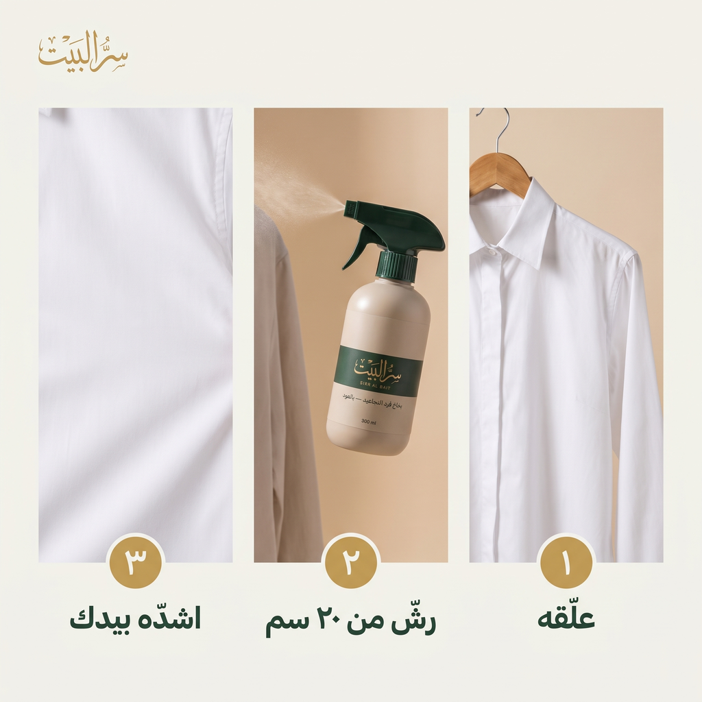 طريقة الاستخدام — علّقه ثم رشّ من ٢٠ سم ثم اشدّه بيدك