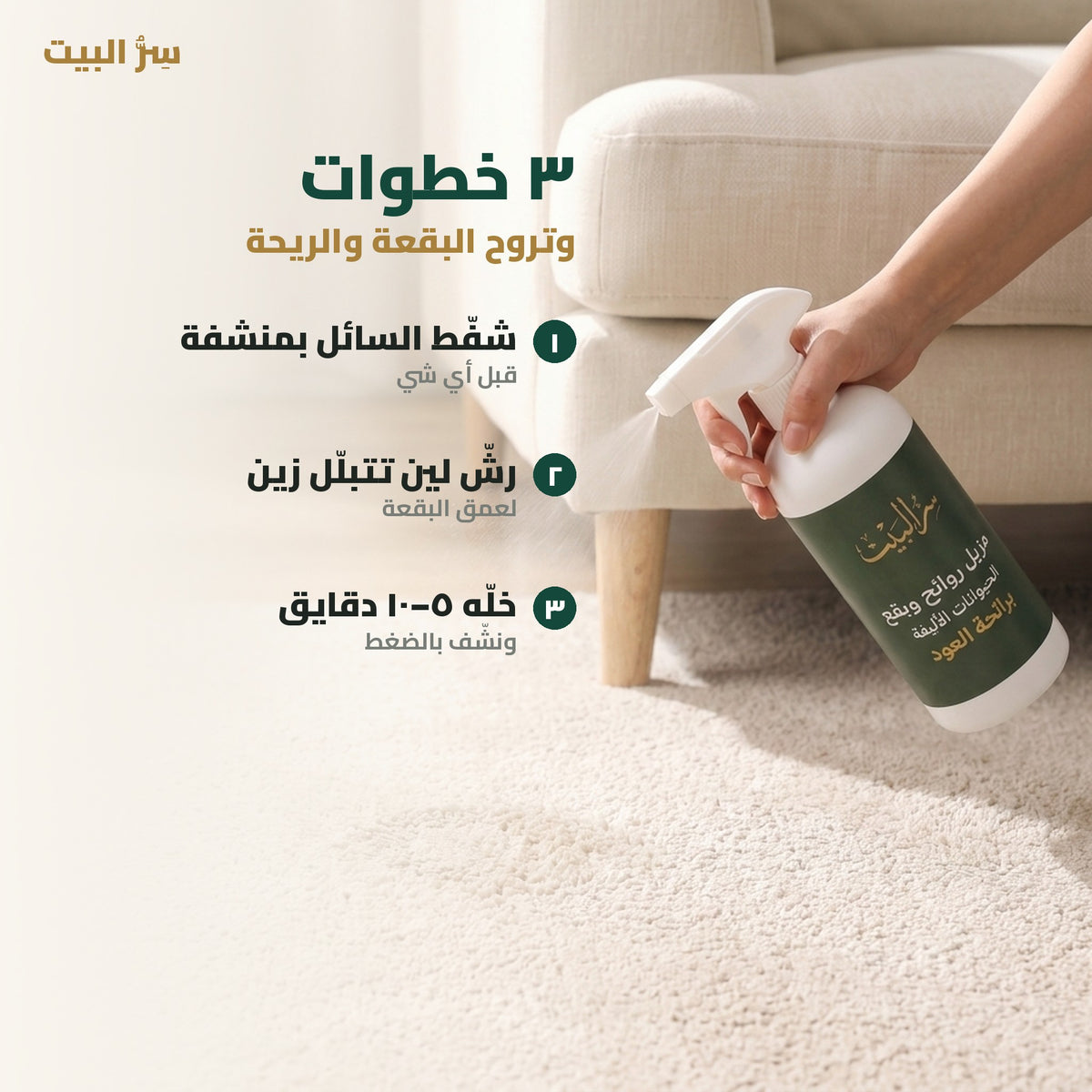 ٣ خطوات — شفّط، رشّ، ونشّف بالضغط