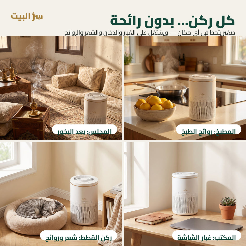 كل ركن بدون رائحة — المطبخ، المجلس، المكتب، ركن القطط